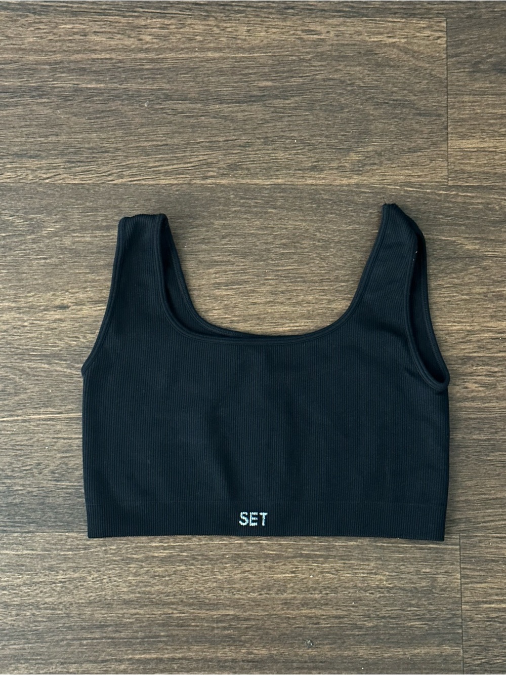 SET Active Black Ribbed Crop Tank